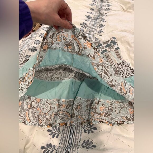 Columbia Spring Boho 100% Cotton Gauze Tiered Mini Skirt Blue Brown Size M - Picture 9 of 11